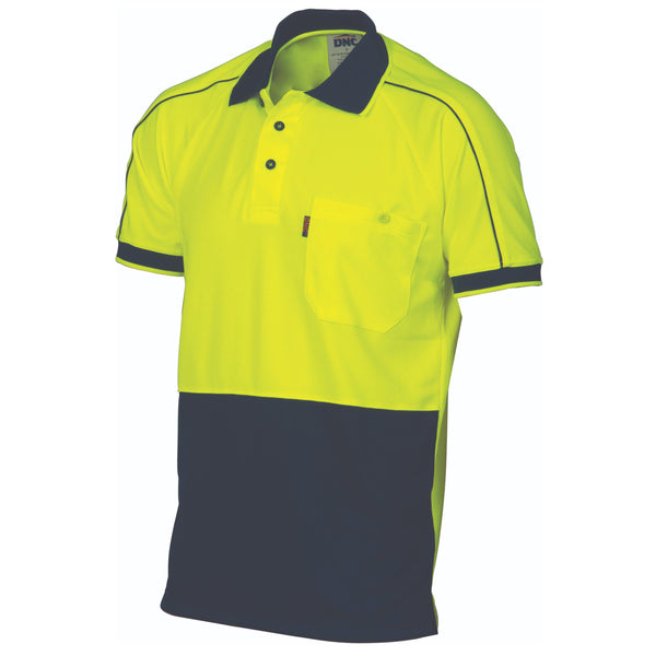 DNC HiVis Short Sleeve Piping Polo - 3753-Queensland Workwear Supplies