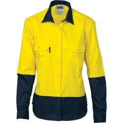 DNC Ladies HiVis 2-Tone Long Sleeve Drill Shirt - 3932