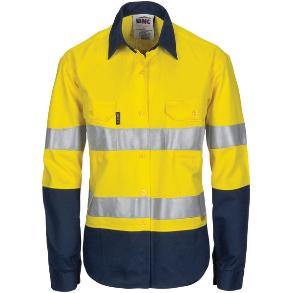 DNC Ladies Taped HiVis 2-Tone Light Weight Long Sleeve Shirt - 3749-Queensland Workwear Supplies