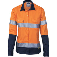 DNC Ladies Taped HiVis 2-Tone Long Sleeve Drill Shirt - 3936-Queensland Workwear Supplies