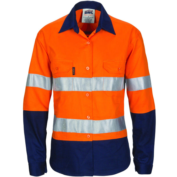 DNC Ladies Taped HiVis Cool-Breeze Light Weight Long Sleeve Cotton Shirt - 3786-Queensland Workwear Supplies