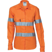 DNC Ladies Taped HiVis Cool-Breeze Long Sleeve Cotton Shirt - 3785-Queensland Workwear Supplies