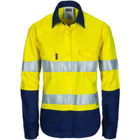 DNC Lady Taped HiVis 2-Tone Cool-Breeze Long Sleeve Cotton Shirt - 3986-Queensland Workwear Supplies
