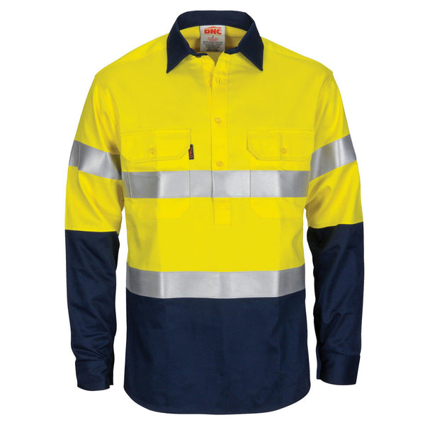 DNC Patron Saint Taped HiVis Flame Retardant & Arc Rated 2-Tone Long Sleeve Mens Shirt - 3407-Queensland Workwear Supplies