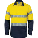 DNC Taped HiVis 2- Tone Cool-Breeze Close Front Long Sleeve Cotton Shirt - 3949-Queensland Workwear Supplies