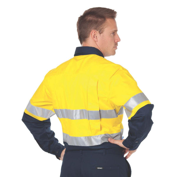 DNC Taped HiVis 2-Tone Cool-Breeze Long Sleeve Cotton Shirt - 3984-Queensland Workwear Supplies