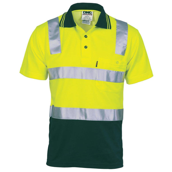 DNC Taped HiVis 2-Tone Cotton Back Short Sleeve Polo - 3817-Queensland Workwear Supplies