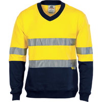 DNC Taped HiVis 2-Tone Cotton V-Neck Fleecy Sweatshirt - 3924-Queensland Workwear Supplies