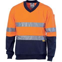 DNC Taped HiVis 2-Tone Cotton V-Neck Fleecy Sweatshirt - 3924