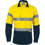 DNC Taped HiVis 2-Tone Light Weight Long Sleeve Cotton Shirt - 3886-Queensland Workwear Supplies