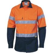 DNC Taped HiVis 2-Tone Light Weight Long Sleeve Cotton Shirt - 3886-Queensland Workwear Supplies