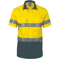 DNC Taped HiVis 2-Tone Light Weight Short Sleeve Cotton Shirt - 3887-Queensland Workwear Supplies