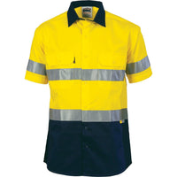 DNC Taped HiVis 2-Tone Light Weight Short Sleeve Cotton Shirt - 3887-Queensland Workwear Supplies