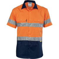 DNC Taped HiVis 2-Tone Light Weight Short Sleeve Cotton Shirt - 3887-Queensland Workwear Supplies