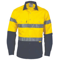 DNC Taped HiVis 2-Tone Long Sleeve Cotton Drill Shirt - 3736-Queensland Workwear Supplies