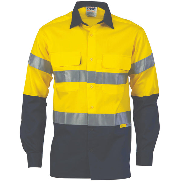 DNC Taped HiVis 2-Tone Long Sleeve Cotton Shirt - 3988-Queensland Workwear Supplies