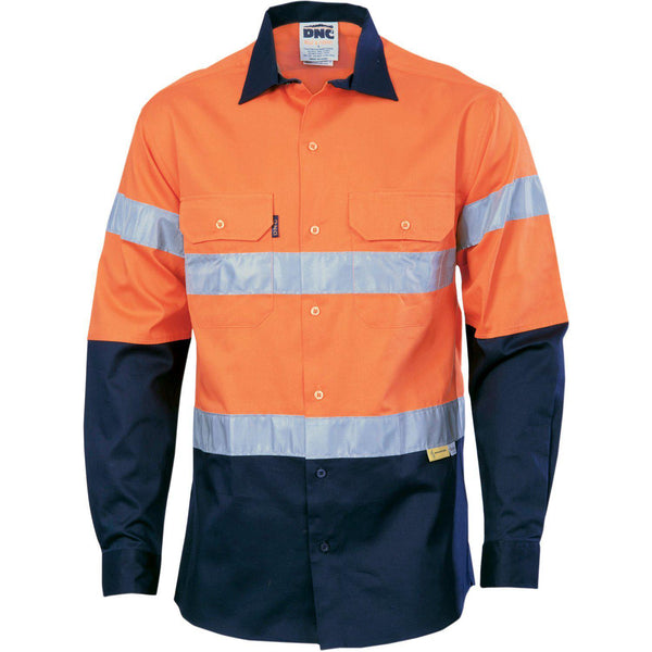 DNC Taped HiVis 2-Tone Long Sleeve Drill Shirt - 3836-Queensland Workwear Supplies