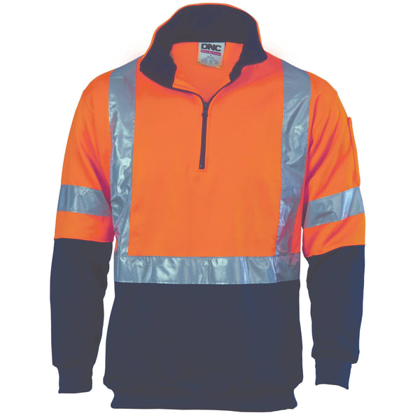 DNC Taped HiVis 2-Tone X-Back 1/2 Zip Fleecy - 3930-Queensland Workwear Supplies
