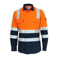 DNC Taped HiVis 2-Tone X-Back Light Weight Long Sleeve Cotton Shirt - 3547-Queensland Workwear Supplies