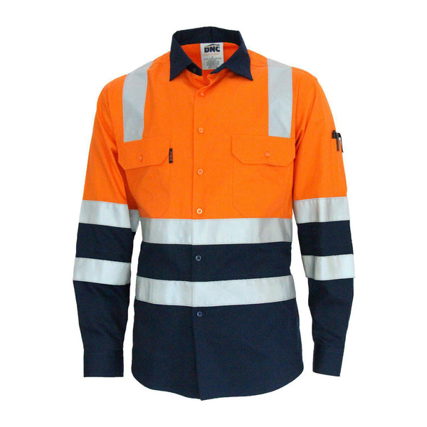 DNC Taped HiVis 2-Tone X-Back Light Weight Long Sleeve Cotton Shirt - 3547-Queensland Workwear Supplies