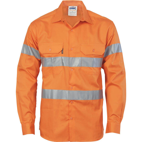 DNC Taped HiVis Cool-Breeze Light Weight Long Sleeve Cotton Shirt - 3967-Queensland Workwear Supplies