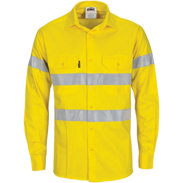DNC Taped HiVis Cool-Breeze Light Weight Long Sleeve Cotton Shirt - 3967-Queensland Workwear Supplies