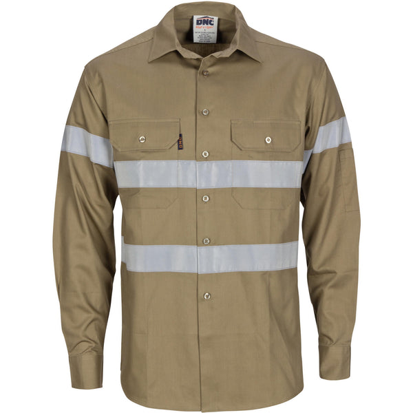 DNC Taped HiVis Cool-Breeze Light Weight Long Sleeve Cotton Shirt - 3967-Queensland Workwear Supplies
