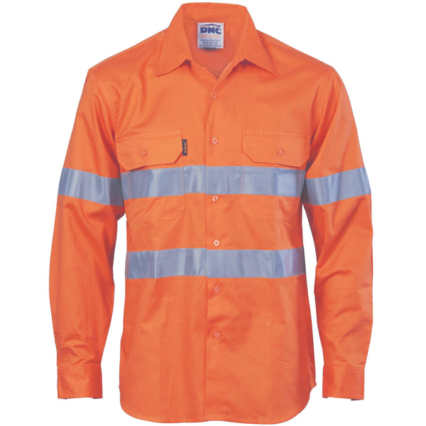 DNC Taped HiVis Cool-Breeze Vented Long Sleeve Cotton Shirt - 3985-Queensland Workwear Supplies