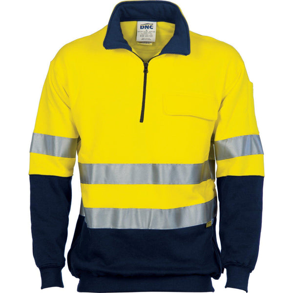 DNC Taped HiVis Cotton 1/2 Zip Fleecy - 3925-Queensland Workwear Supplies