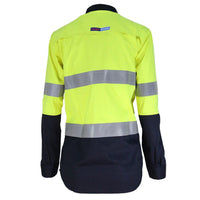 DNC Taped HiVis Flame Retardant & Arc Rated HRC2 2-Tone Long Sleeve Womens Shirt - 3457-Queensland Workwear Supplies