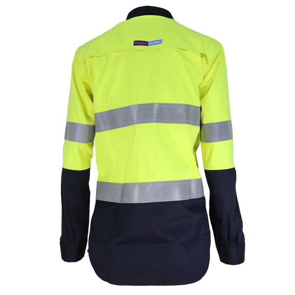 DNC Taped HiVis Flame Retardant & Arc Rated HRC2 2-Tone Long Sleeve Womens Shirt - 3457-Queensland Workwear Supplies
