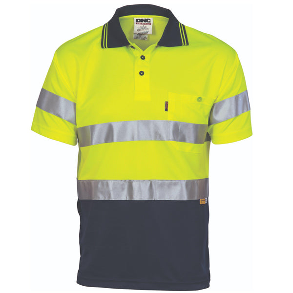 DNC Taped HiVis Micromesh Short Sleeve Polo - 3911-Queensland Workwear Supplies