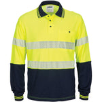 DNC Taped HiVis Segment Cotton Back Long Sleeve Polo - 3518-Queensland Workwear Supplies