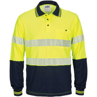 DNC Taped HiVis Segment Cotton Back Long Sleeve Polo - 3518-Queensland Workwear Supplies