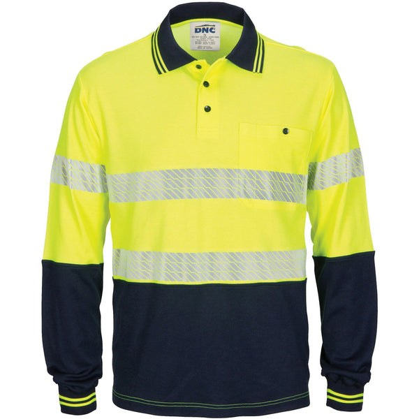 DNC Taped HiVis Segment Cotton Back Long Sleeve Polo - 3518-Queensland Workwear Supplies