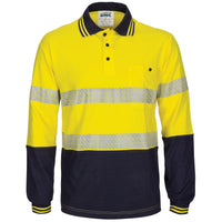DNC Taped HiVis Segment Cotton Jersey Long Sleeve Polo - 3516-Queensland Workwear Supplies
