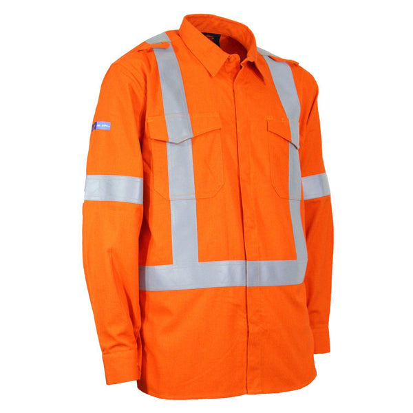 DNC Taped HiVis With X-Back Flame Retardant & Arc Rated HRC1 Lightweight Long Sleeve Shirt - 3448-Queensland Workwear Supplies