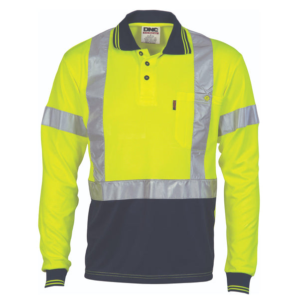 DNC Taped HiVis X-Back Cool-Breathe Long Sleeve Polo Shirt - 3914-Queensland Workwear Supplies