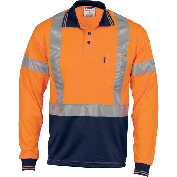 DNC Taped HiVis X-Back Cool-Breathe Long Sleeve Polo Shirt - 3914-Queensland Workwear Supplies