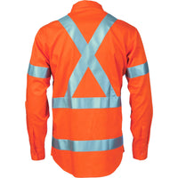 DNC Taped HiVis X-Back Long Sleeve Cotton Shirt - 3546-Queensland Workwear Supplies