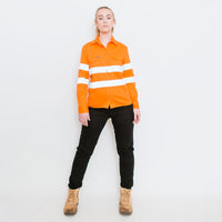 Green Hip Womens Orange HiVis Long Sleeve Shirt with Tape - SLS-HIVIS-Queensland Workwear Supplies