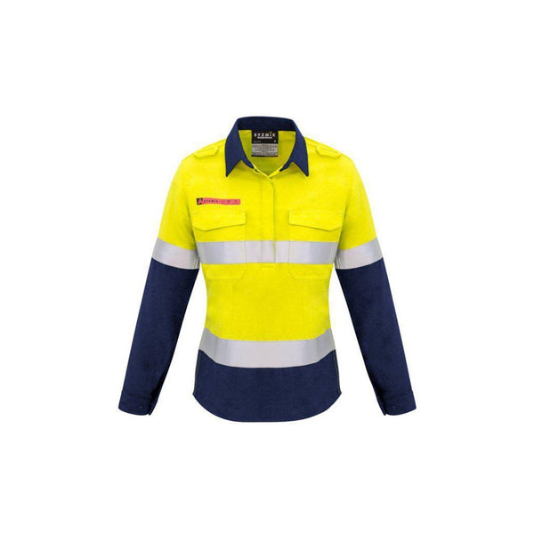 Syzmik Womens Taped Flame Retardant Closed Front Spliced Long Sleeve Shirt - ZW131-Queensland Workwear Supplies
