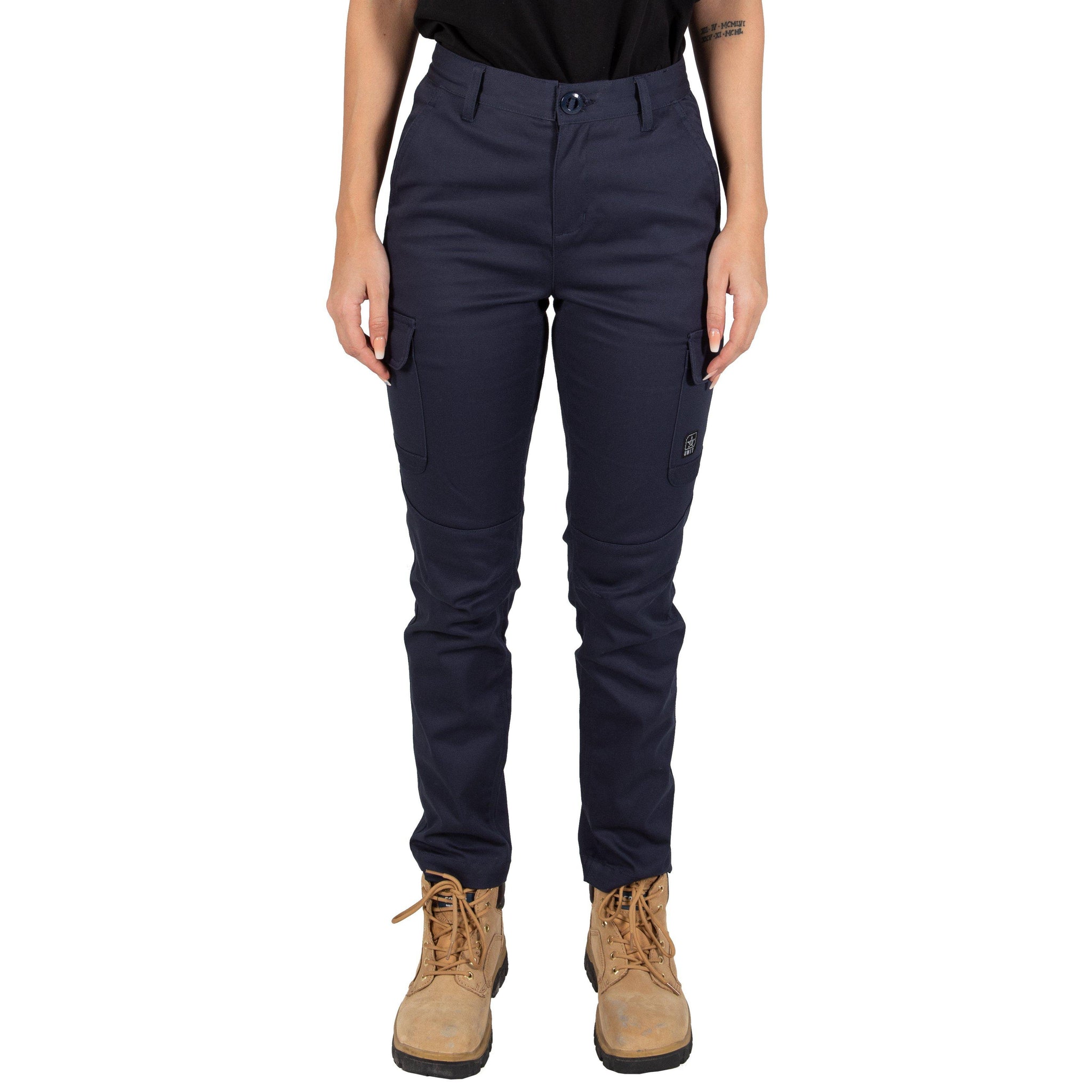 Workwear Womens Navy Utility Trousers Cargo Pants High Waisted